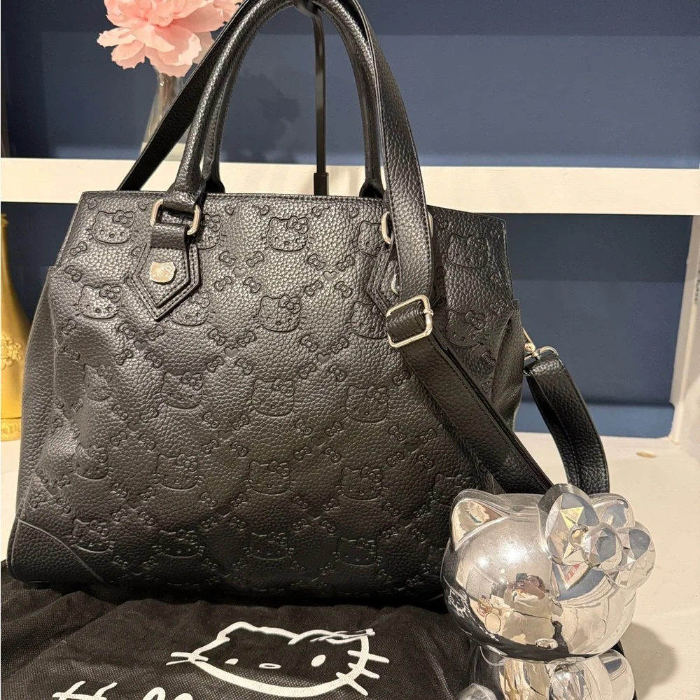 Vintage Hello Kitty Black Embossed Leather Tote - Picture 1 of 13
